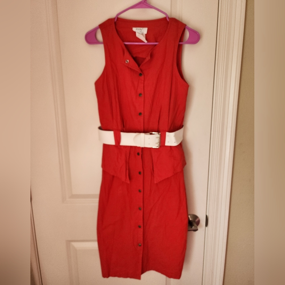 Vintage Chic Red Midi Dress with White Belt
